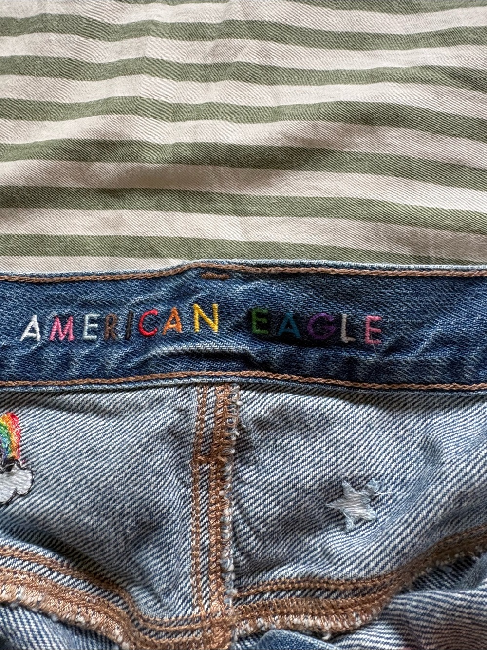 American Eagle Outfitters Blue Denim Shorts with Multicolor Embroidery - Picture 2 of 6